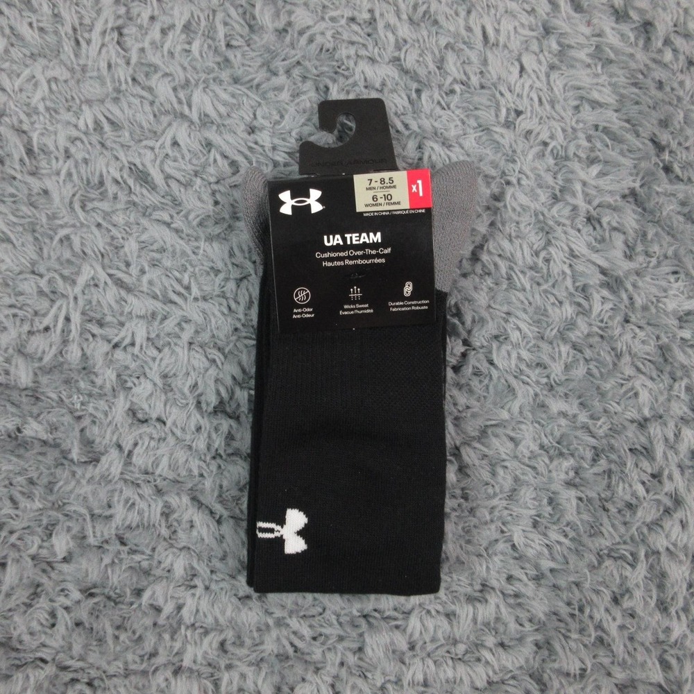 Under Armour UA Team Socks Mens 7-8.5 Womens 6-10 Black Cushioned Over Calf NWT